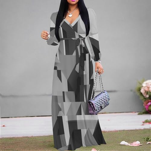 Image of Plus Size Maxi Dress for Women V Neck Flowy Dresses with Pockets for Wedding Guest Church