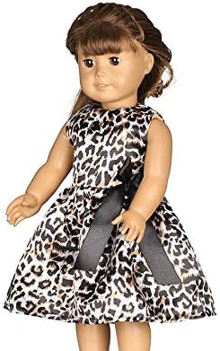 Veroda Leopard Dots Printed Dress with Black Bow-knot Shoes Clothes Footwear Set for 18 inch American Girl Dolls Our Generation