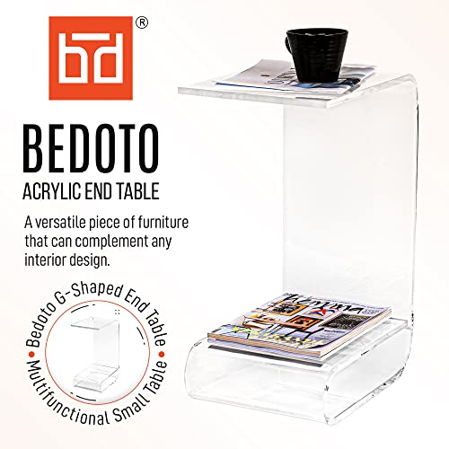 Bedoto Acrylic End Table - G-Shaped End Coffee Tables - Transparent Small Drink Table - Acrylic Side Table For Home Office, Living Room - Clear Nightstand, Aesthetic Narrow Accent Acrylic Table #TOP1
