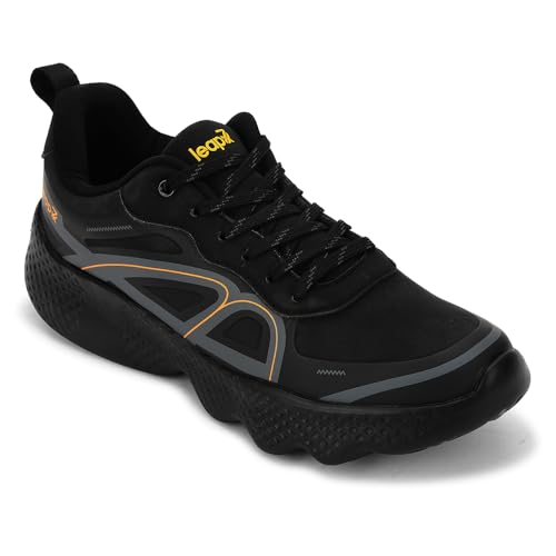 Image of Liberty Leap7x WATSON-1E Men Sports Lacing Running Shoes - Black & Navy Blue | Comfortable and Durable - Lace-Up Closure | Suitable for Walking, Gym, Jogging Shoes for Man - Cushioned Footbed