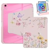 Rotation Case for iPad (A16) 11th/10th Generation 10.9'' inch 2025/2022, PU Leather 360 Degree Rotating Stand Protective Cover Clear Back, Pencil Holder, Auto Sleep/Wake Butterfly with Flowers