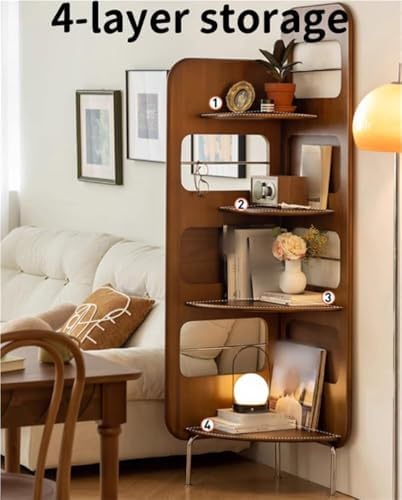 4-Tier Retro Wood Corner Shelf - Open Bookshelf with Metal Feet, Space-Saving Display Rack for Living Room, Bedroom, or Office Storage Organizer (Black)