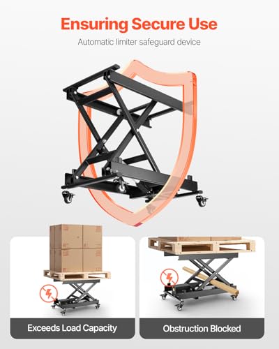 Image of VEVOR Electric Lift Table, 330 lbs Capacity Single Scissor Lift Table, 8-28 in Height Adjustable Lifting Platform, Coffee Table Lift with 4 Wheels, for Material Handling and Transportation, Black