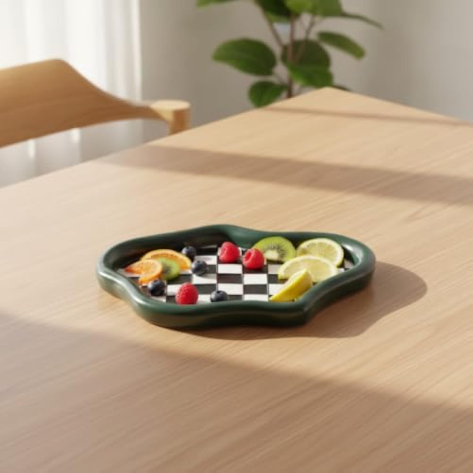 Decorative Cloud Tray with Checkerboard Design
