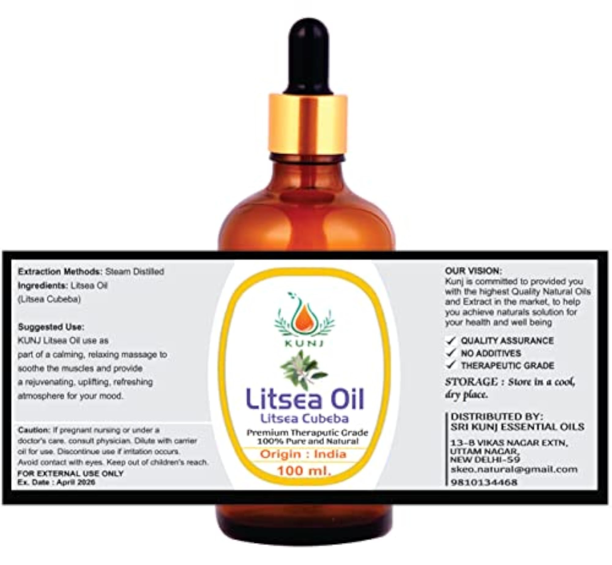 KUNJ Litsea Cubeba Essential Oil, 100% Pure & Natural