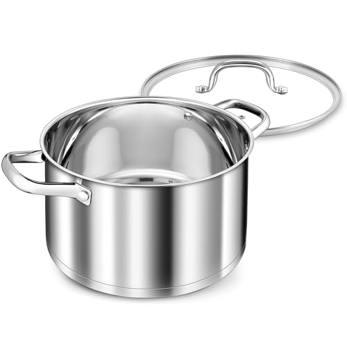TEAMFAR Kochtopf Groß, 7,6 Liter Edeastahl Topf Suppentopf Induktion, Glasdeckel, 3-Lagen Boden für alle Herdarten, 26cm Nudeltopf Fleischtopf zum Kochen, Unbeschichtet & Ungiftig, Spülmaschinenfest