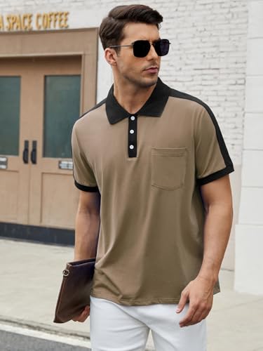 Men's Casual Polo Shirts Short Sleeve Classic Button Shirt Fashion Cotton Golf Tops with Pocket3