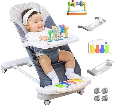 MOOWSKI Baby Bouncer 4-in-1 with Wheels, Detachable Piano, Feeding Tray ...