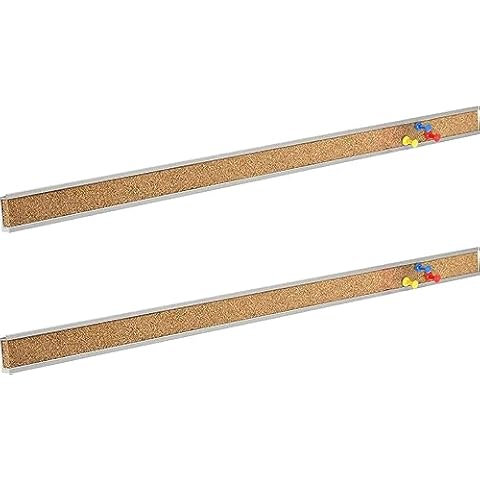 Corksidol Bulletin Bar Strip, Cork Board, Cork Strips, 48" x 1", Classroom, Office, Walls, Cubicle, Aluminum Frame,Include Pins and Adhesive Strip, 2 Pack, (Silver) Cover