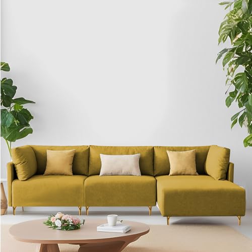 Image of Carina RHS 4 Seater L Shape Sofa Set for Living Room (Yellow Fabric) Premium Fabric Sofa