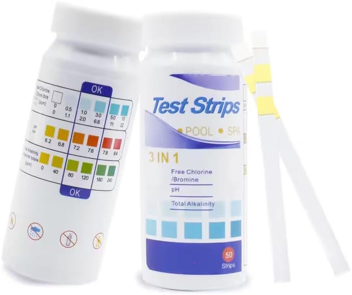 Hot Tub Test Strips, 100 Strips Pool and Spa Test Strips Measures Chlorine, PH, Total Alkalinity and Bromine, 3 in 1 Pool Water Testing Kit