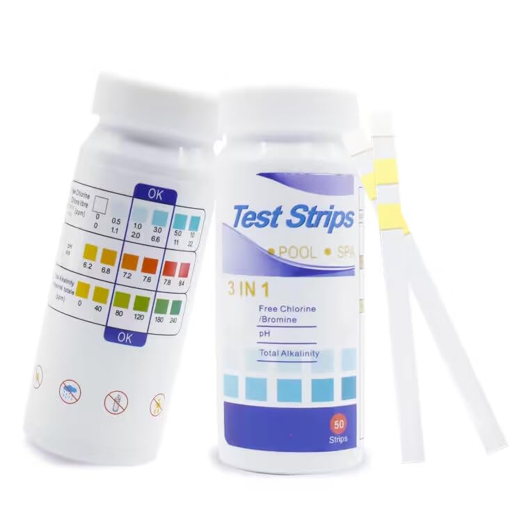 Hot Tub Test Strips, 100 Strips Pool and Spa Test Strips Measures Chlorine, PH, Total Alkalinity and Bromine, 3 in 1 Pool Water Testing Kit