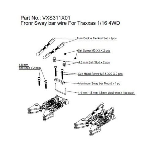 Hot Racing VXS311X01 Full Sway Bar Kit Includes Front and Rear - 1/16 TRA 1/16 Re
