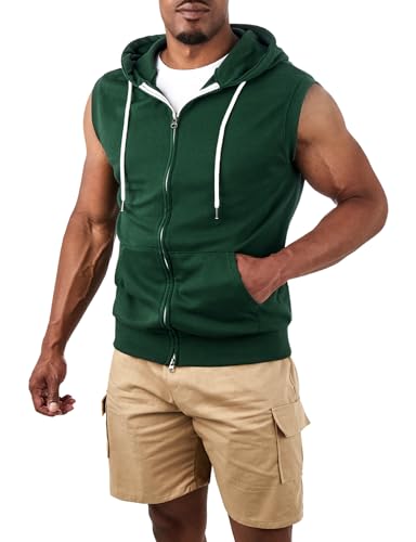 Image of Ohoo Mens Slim Fit Sleeveless Lightweight Zip Up Hooded Sweatshirt Vest Hoodie