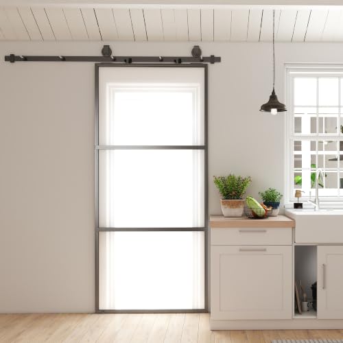 HOMCOM Puerta Corredera con Herrajes Cierre Suave 91,4x203,2 cm Negro
