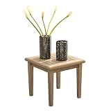 Signature Design by Ashley Gerianne Outdoor Square End Table with Slatting Styling and 5-Step Finishing Process, Eucalyptus Wood Frame, 22' High, Grayish Brown