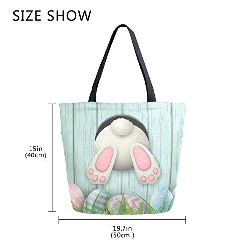Zzkko Easter Motive Canvas Tote Grocery Bag Shoulder Casual Book Bag Large For Women Teachers, White Bunny Rabbit Cotton Bag Shopping Purse Handbag Reusable Multipurpose Use #TOP5