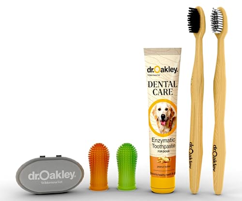 Dr. Oakley Dental Toothbrush Kit for Dogs & Cats -Finger Brush for Small Pets and Soft brushes for Large or Older Natural and Safe Peanut Butter Flavor -