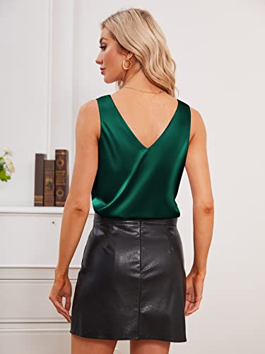Image of Mawor Satin Tank Tops for Women Loose Fit Sleeveless V Neck Cami Camisole Blouses Shirt Top