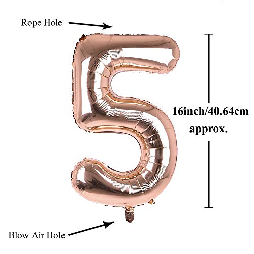 Image of AMFIN Number 5 Foil Balloon Number Balloons Five Number Foil Balloon - Rose Gold