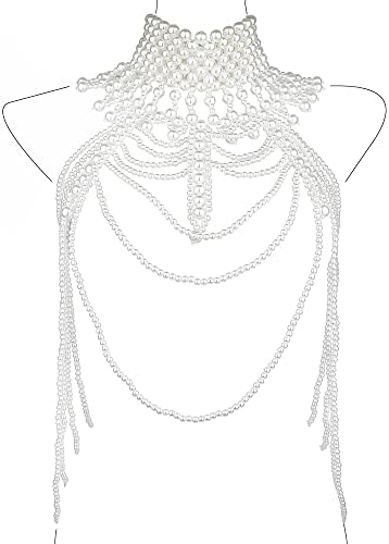 CCbodily Pearl Body Chain Bra - Fashion Shoulder Necklaces Bra Chain Body Jewelry(E-WHITE)