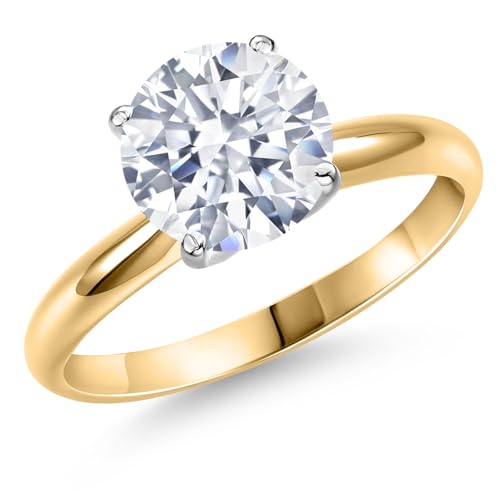 Gem Stone King 14K Yellow and White Gold Solitaire Engagement Ring for Women | Gemstone Birthstone | Round 8MM| Wedding Anniversary Promise Gold Ring For Women | Size 5 to 9 - Main Image