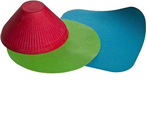 Set of three Progressive jar grips in different colors