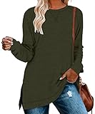 NILOUFO Womens Long Sleeve T Shirts Casual Blouses Trendy Tops Side Split Tunics(Army Green, X-Large)