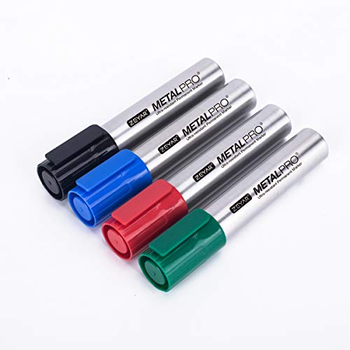 Zeyar Permanent Markers, Jumbo Size, Aluminum Barrel, Set Of 4, Waterproof & Smear Proof Markers, Writes On Most Surfaces (Black, Blue, Red, Green) #TOP3