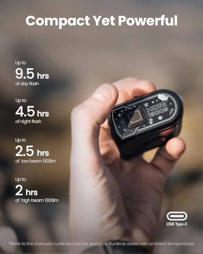 Image of Magicshine HORI1300S Bike Headlight, Compatible with Garmin /Wahoo, 1300 Lumens High & Low Beam Front Light, USB-C Rechargeable, IPX6 Waterproof for Night Riding and Urban Cycling
