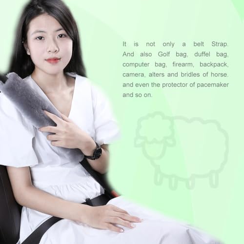 OGLAND 2 Pack 13.4inch Big Cozy Soft Sheepskin Seat Belt Cover Pad, Fluffy Seatbelt Cushion for Pacemaker Adults Kids Women Universal Auto Accessory, Pearl
