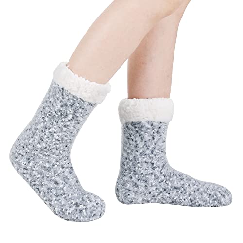 Image of Chassic Sherpa Lined Slipper Socks for Women, Non-Slip Cozy Winter House Socks, Soft Fuzzy Socks, Gifts for Women & Ladies Stocking Stuffers