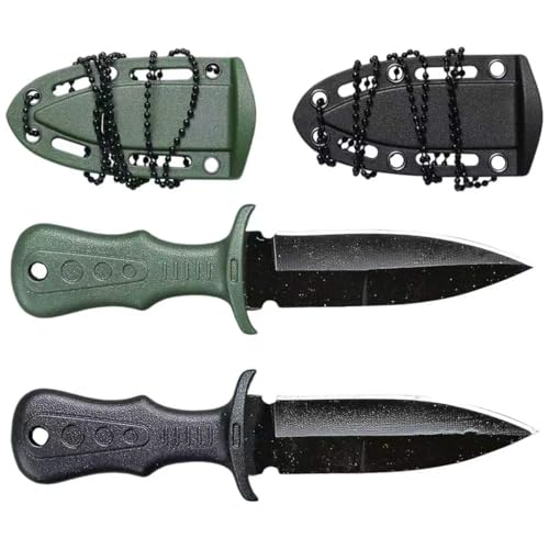 Juego de cuchillos para exteriores (2 piezas): Cuchillo de cuello con funda de plástico y cadena de bolas; cuchillo de cuello para exteriores; cuchill de supervivencia; mini cuchill de acero inoxida