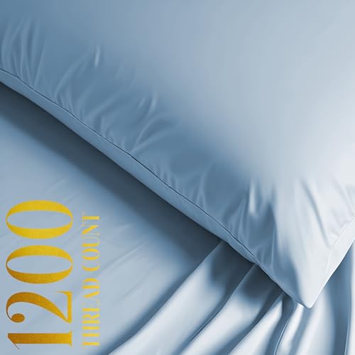LINENWALAS Luxurious 1200 Thread Count Supima Cotton King Size Duvet Cover Set 226x220 cm, Premium Cotton Zipper Closure and Corner Ties, Soft Premium Bedding Set (King, Baby Blue) - Image 6