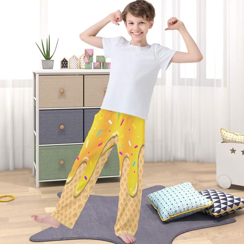 Boy's Pants Gold Ice Cream Jogger Pants Elastic Waist Long Bottoms Trousers with Pockets 6-14 Years4