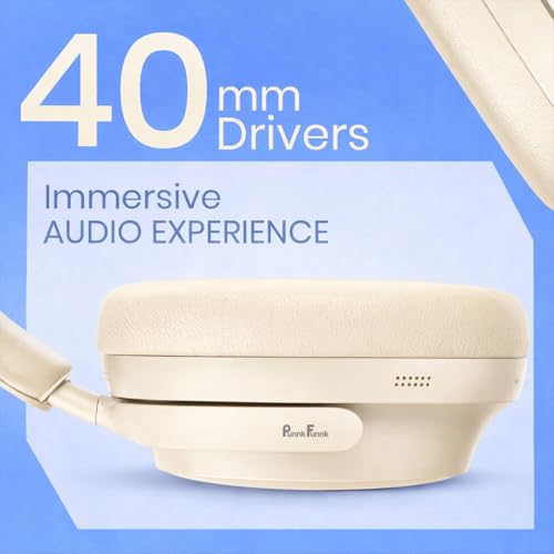 Image of PunnkFunnk Bass Over-Ear Bluetooth Wireless Headphones with Deep Bass, 40mm Drivers, Built-in Mic, Foldable Design, Soft Cushioned Ear Cups, AUX & TF Support for Music, Gaming & Calls (White)