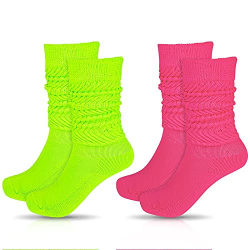 Yolev 2 Paar Damen Slouch Socken Neon Knit Schoppersocken Extra lange Lose...