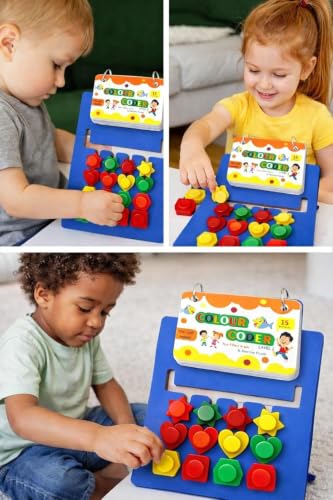 Image of Khasala Brothers Learning Toys Slide Puzzle Color & Pattern Matching Brain Teasers Logic Game, Montessori Puzzle Game,Preschool Educational Wooden Toys for Kids (Blue)
