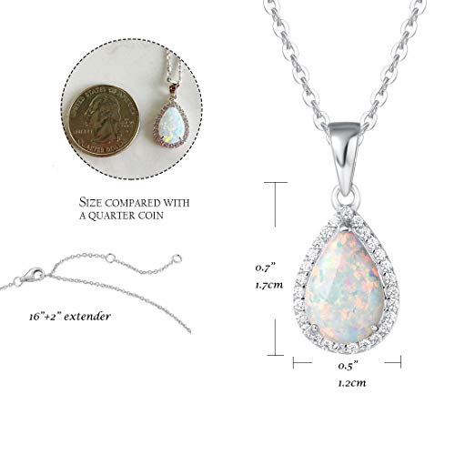 Fancime Sterling Silver White Opal Necklace October Birthstone Fire Opal Halo Waterdrop Teardrop Pear Shape Pendant Fine Jewelry For Women 16”+2” Extender #TOP5