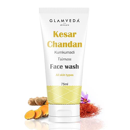 Glamveda Kesar Chandan Kumkumadi Skin Brightening Face wash | Improves Dull skin | For Brightening, Nourishing & Clarifying | No Paraben, Silicone | 75ml