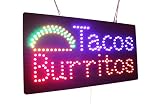 Tacos Burritos Sign, TOPKING Signage, LED Neon Open, Store, Window, Shop, Business, Display, Grand O