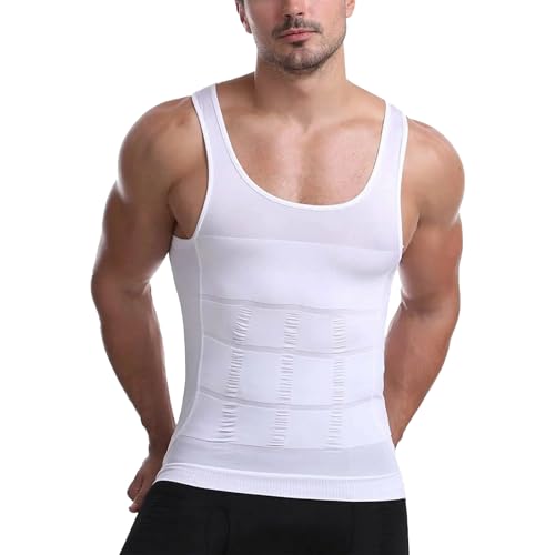 Image of Mens Compression Vest Slimming Sleeveless Body Shaper Undershirt Seamless Shapewear Tank Tops (UK, Alpha, 3XL, Regular, Regular, White)