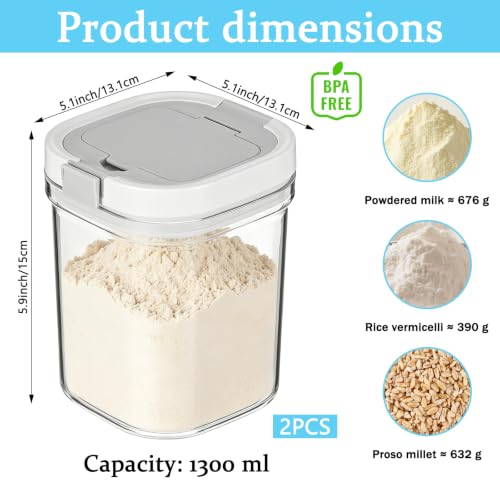 2 Pack 1300ml Clear Protein Powder Container with Measuring Spoon BPA Free Airtight Moisture Proof Canister Stackable Travel Dispenser for Coffee Sugar Cereal Milk Powder and Pantry Organization by KKONHII - Used condition - Image 2