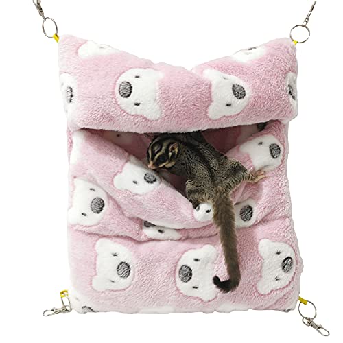 Littledropet Thick Fleece Ferret Sugar Gliders Hammock Pouch Sack Swing Hanging Bed for Rat Guinea Pig Squirrel and Other Small Animal (Pink, One Size)
