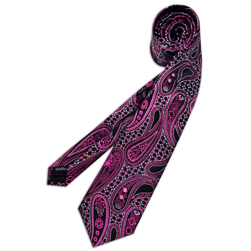 Image of DiBanGu Mens Paisley Tie Set Silk Woven Jacquard Necktie and Pocket Square Cufflinks Gift Set for Wedding Bussiness