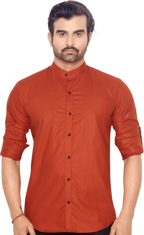 GLOBALRANG 100% Cotton Slim Fit Long Sleeve Solid Shirt for Men