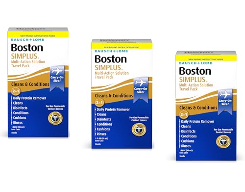 Boston SIMPLUS Multi-Action Solution Travel Kit and Lens Case - from Bausch + Lomb 1 fl oz (30 mL) Contact Lens Case Included (Pack of 3)