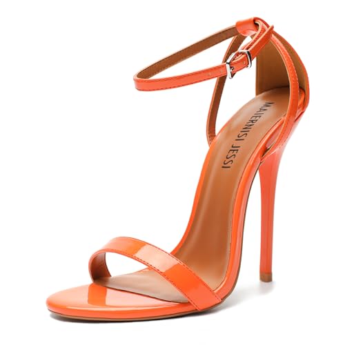 Image of MAIERNISI JESSI Unisex Men's Women's Stiletto Sandals with Ankle Strap, Open Toe High Heel, 5.1 Inch Heel