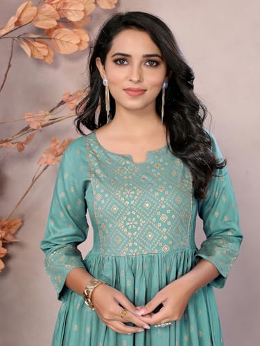 Image of rangita Women Rayon Regular Fit Calf Length Printed Anarkali Kurti | Kurta
