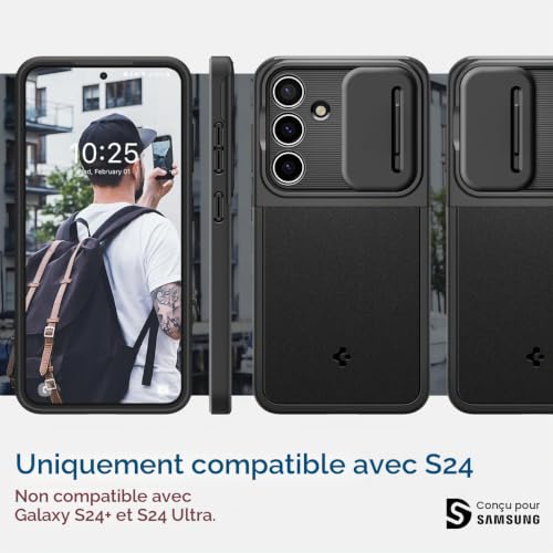 Coque Samsung S24 Spigen Optik Armor avec cache objectif et protection antichoc noire